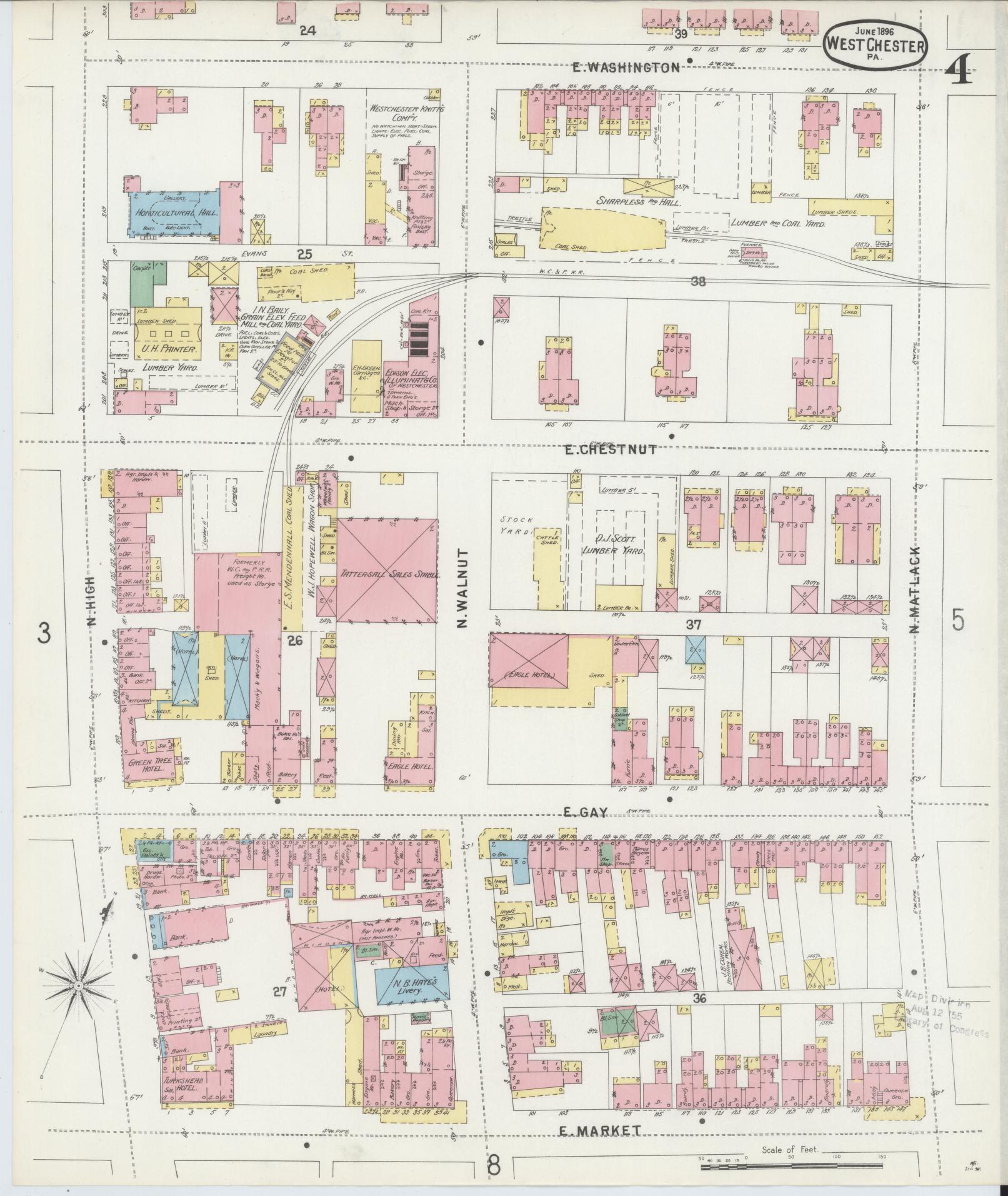 Sanborn Fire Insurance Map from West Chester, Chester County, Pennsylvania (1896), Sheet #0004 - Complete Map Set gallery image, historic Sanborn map, vintage wall art, Pennsylvania Pennsylvania