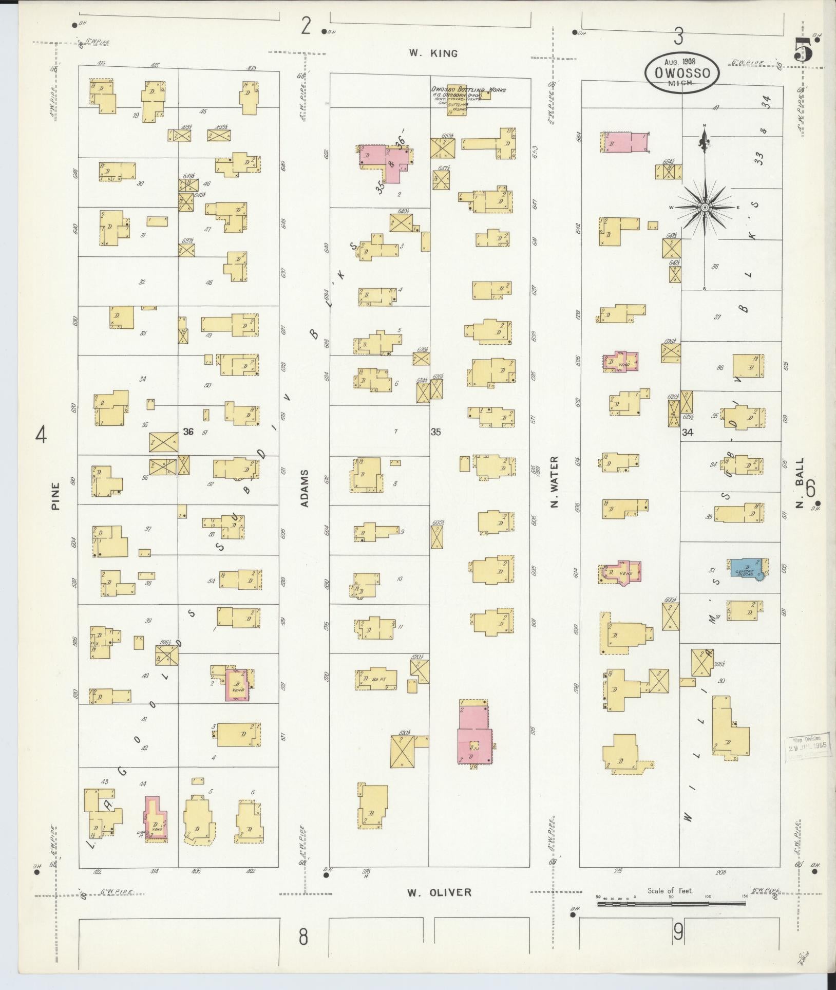 Sanborn Fire Insurance Map from Owosso, Shiawassee County, Michigan (1908), Sheet #0005 - Historic Sanborn Fire Insurance Map Print, vintage old map wall art, antique decor, genealogy gift, Michigan Michigan map
