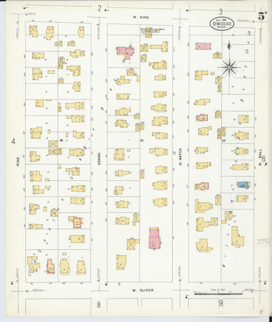 Sanborn Fire Insurance Map from Owosso, Shiawassee County, Michigan (1908), Sheet #0005 - Historic Sanborn Fire Insurance Map Print, vintage old map wall art, antique decor, genealogy gift, Michigan Michigan map