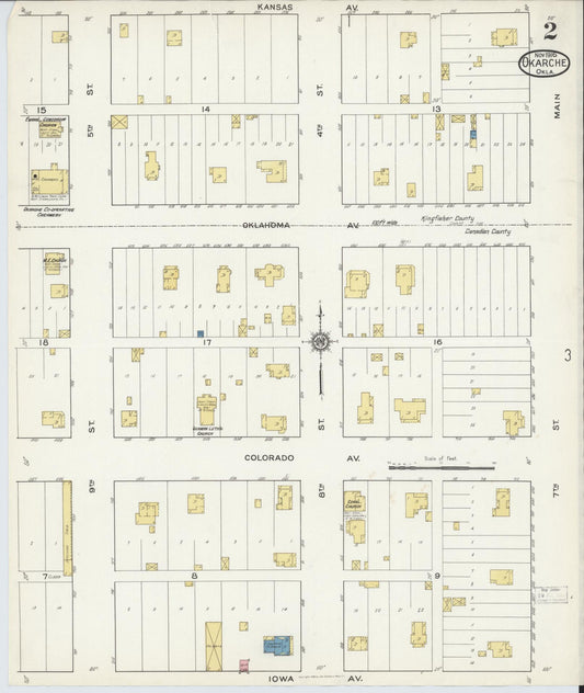 Sanborn Fire Insurance Map from Okarche, Kingfisher and Canadian Counties, Oklahoma (1916), Sheet #0002 - Historic Sanborn Fire Insurance Map Print, vintage old map wall art, antique decor, genealogy gift, Oklahoma Oklahoma map