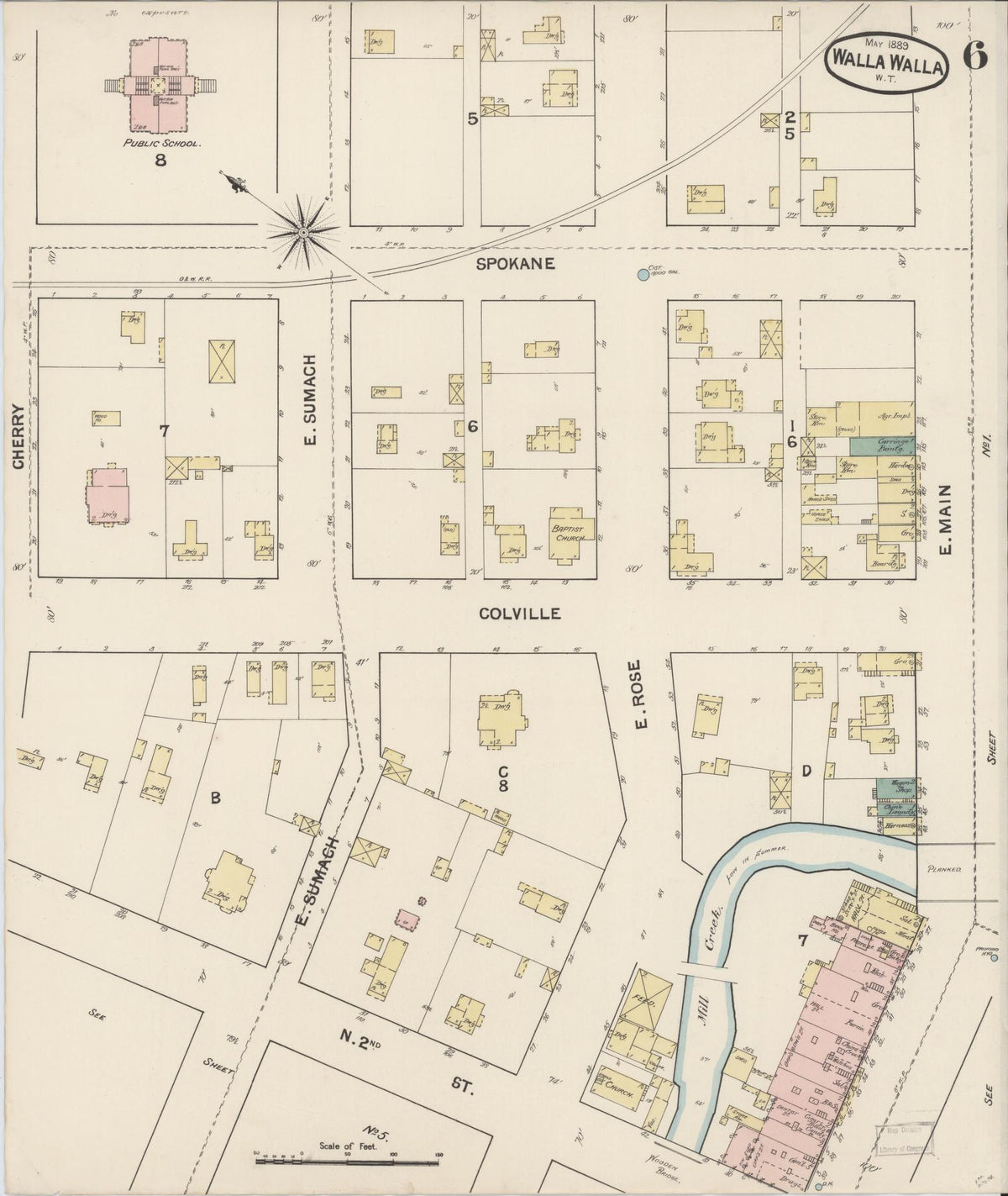 Sanborn Fire Insurance Map from Walla Walla, Walla Walla County, Washington (1889), Sheet #0006 - Historic Sanborn Fire Insurance Map Print, vintage old map wall art, antique decor, genealogy gift, Washington Washington map
