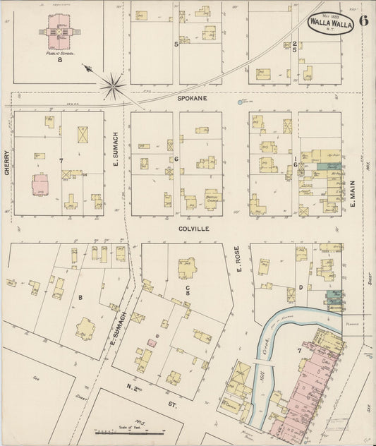 Sanborn Fire Insurance Map from Walla Walla, Walla Walla County, Washington (1889), Sheet #0006 - Historic Sanborn Fire Insurance Map Print, vintage old map wall art, antique decor, genealogy gift, Washington Washington map