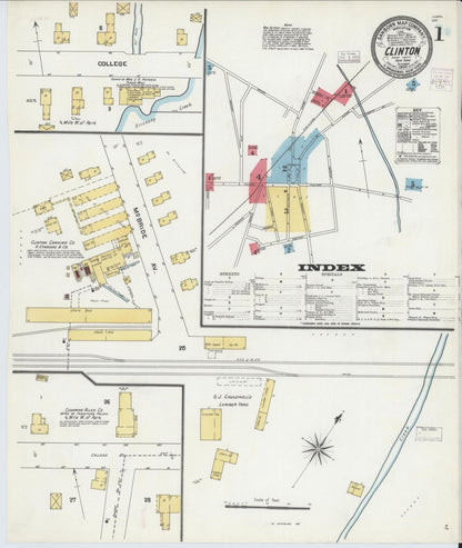 Sanborn Fire Insurance Map from Clinton, Oneida County, New York (1904), Sheet #0001 - Historic Sanborn Fire Insurance Map Print, vintage old map wall art, antique decor, genealogy gift, New York New York map