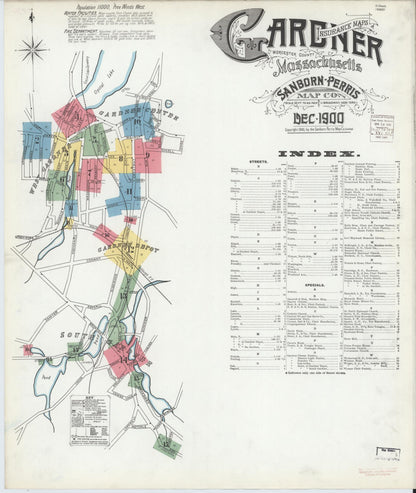 Sanborn Fire Insurance Map from Gardner, Worcester County, Massachusetts (1900), Sheet #0001 - Historic Sanborn Fire Insurance Map Print, vintage old map wall art, antique decor, genealogy gift, Massachusetts Massachusetts map