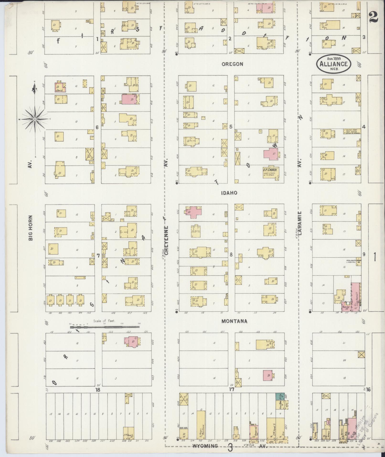 Sanborn Fire Insurance Map from Alliance, Box Butte County, Nebraska (1899), Sheet #0002 - Complete Map Set gallery image, historic Sanborn map, vintage wall art, Nebraska Nebraska