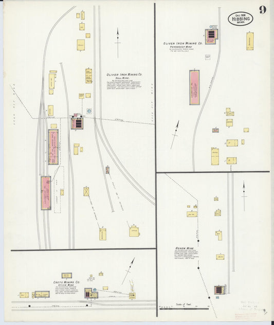 Sanborn Fire Insurance Map from Hibbing, Saint Louis County, Minnesota (1908), Sheet #0009 - Historic Sanborn Fire Insurance Map Print, vintage old map wall art, antique decor, genealogy gift, Minnesota Minnesota map