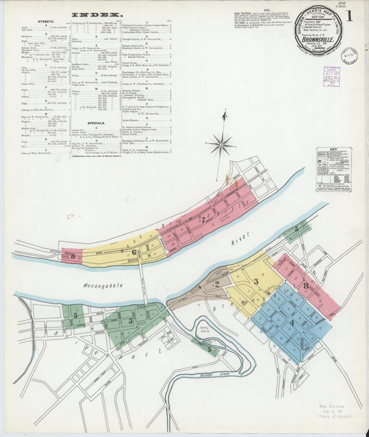 Sanborn Fire Insurance Map from Brownsville, Fayette County, Pennsylvania (1901), Sheet #0001 - Historic Sanborn Fire Insurance Map Print, vintage old map wall art, antique decor, genealogy gift, Pennsylvania Pennsylvania map