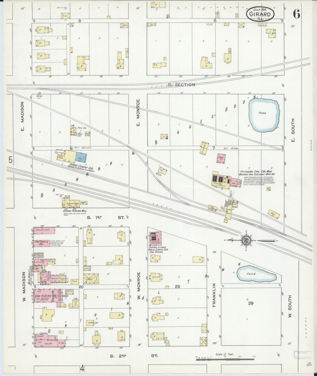 Sanborn Fire Insurance Map from Girard, Macoupin County, Illinois (1914), Sheet #0006 - Historic Sanborn Fire Insurance Map Print, vintage old map wall art, antique decor, genealogy gift, Illinois Illinois map