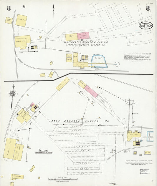 Sanborn Fire Insurance Map from Bastrop, Morehouse Parish, Louisiana (1925), Sheet #0008 - Historic Sanborn Fire Insurance Map Print, vintage old map wall art, antique decor, genealogy gift, Louisiana Louisiana map