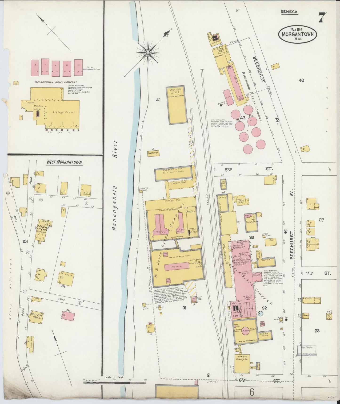 Sanborn Fire Insurance Map from Morgantown, Monongalia County, West Virginia (1904), Sheet #0007 - Complete Map Set gallery image, historic Sanborn map, vintage wall art, West Virginia West Virginia