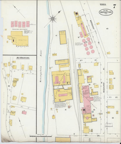 Sanborn Fire Insurance Map from Morgantown, Monongalia County, West Virginia (1904), Sheet #0007 - Complete Map Set gallery image, historic Sanborn map, vintage wall art, West Virginia West Virginia