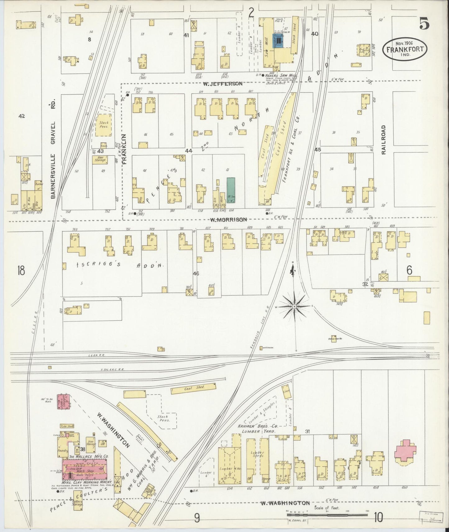 Sanborn Fire Insurance Map from Frankfort, Clinton County, Indiana (1906), Sheet #0005 - Complete Map Set gallery image, historic Sanborn map, vintage wall art, Indiana Indiana