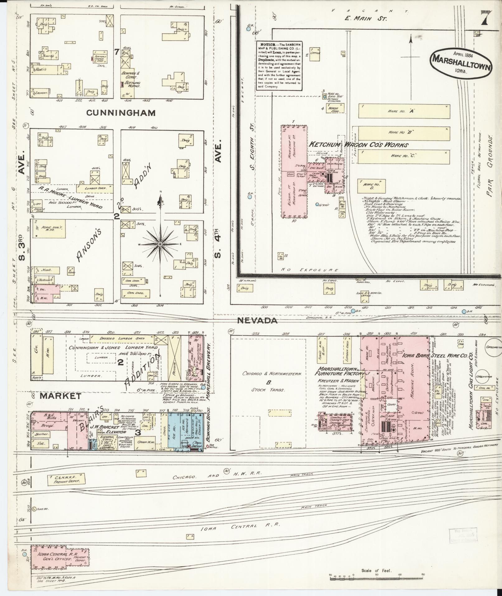 Sanborn Fire Insurance Map from Marshalltown, Marshall County, Iowa (1884), Sheet #0007 - Historic Sanborn Fire Insurance Map Print