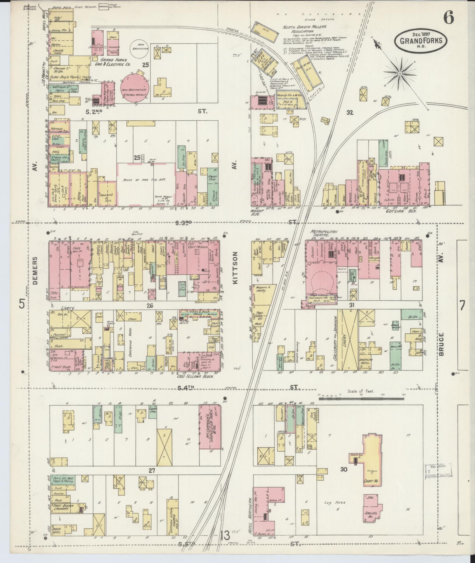 Sanborn Fire Insurance Map from Grand Forks, Grand Forks County, North Dakota (1897), Sheet #0006 - Historic Sanborn Fire Insurance Map Print, vintage old map wall art, antique decor, genealogy gift, North Dakota North Dakota map