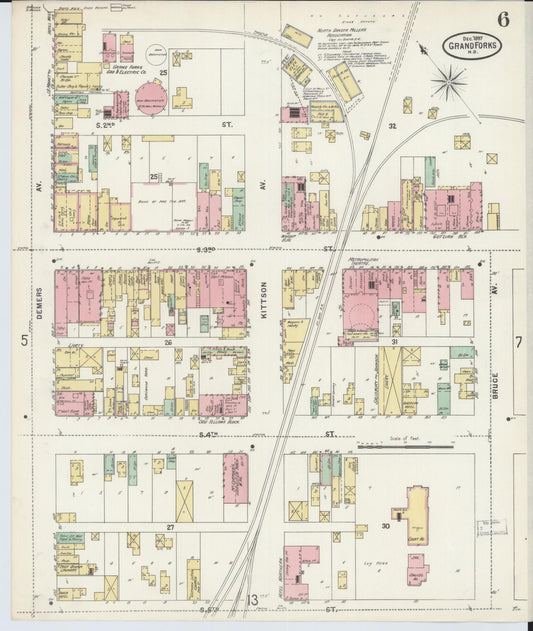 Sanborn Fire Insurance Map from Grand Forks, Grand Forks County, North Dakota (1897), Sheet #0006 - Historic Sanborn Fire Insurance Map Print, vintage old map wall art, antique decor, genealogy gift, North Dakota North Dakota map
