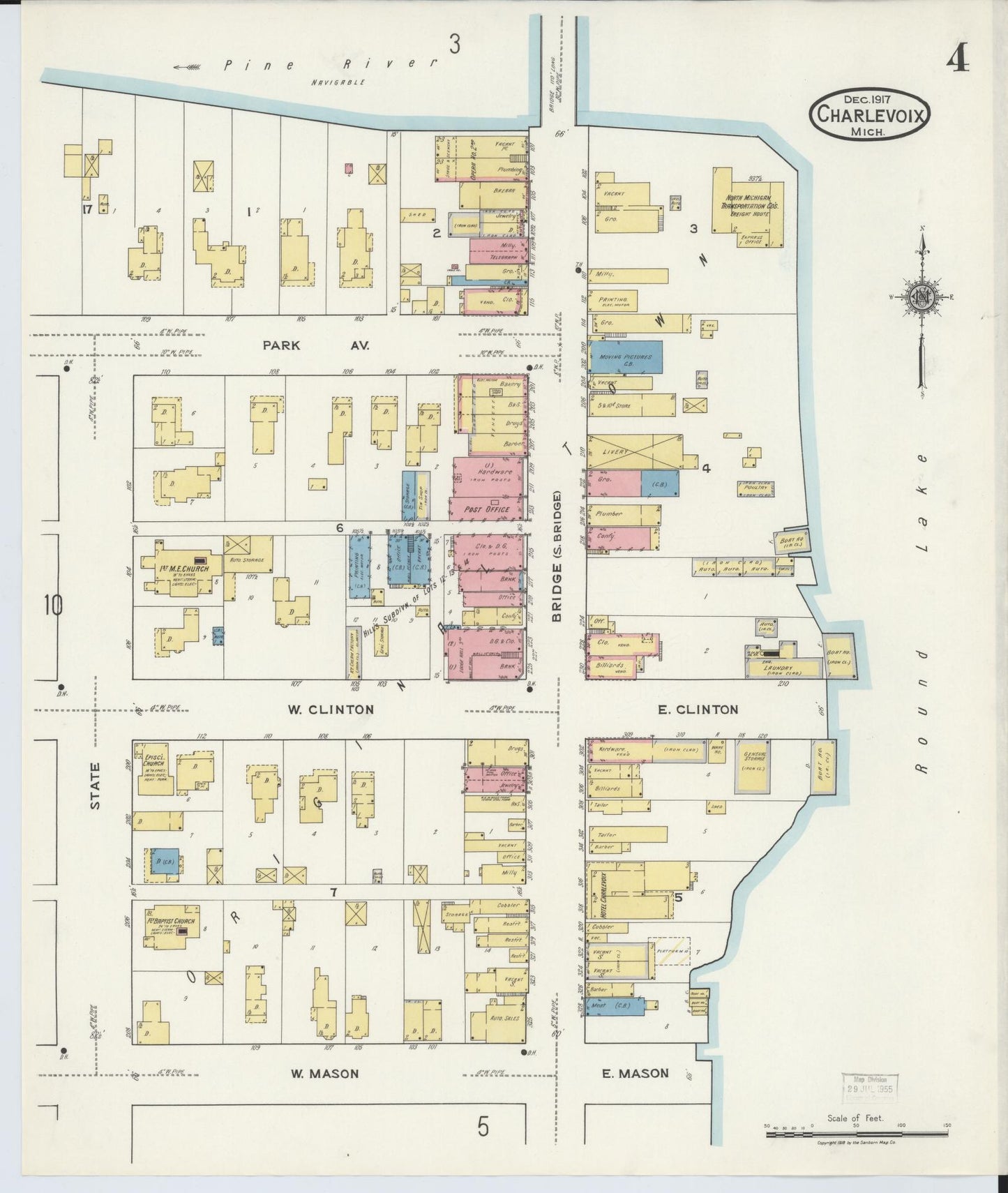 Sanborn Fire Insurance Map from Charlevoix, Charlevoix County, Michigan (1917), Sheet #0004 - Complete Map Set gallery image, historic Sanborn map, vintage wall art, Michigan Michigan