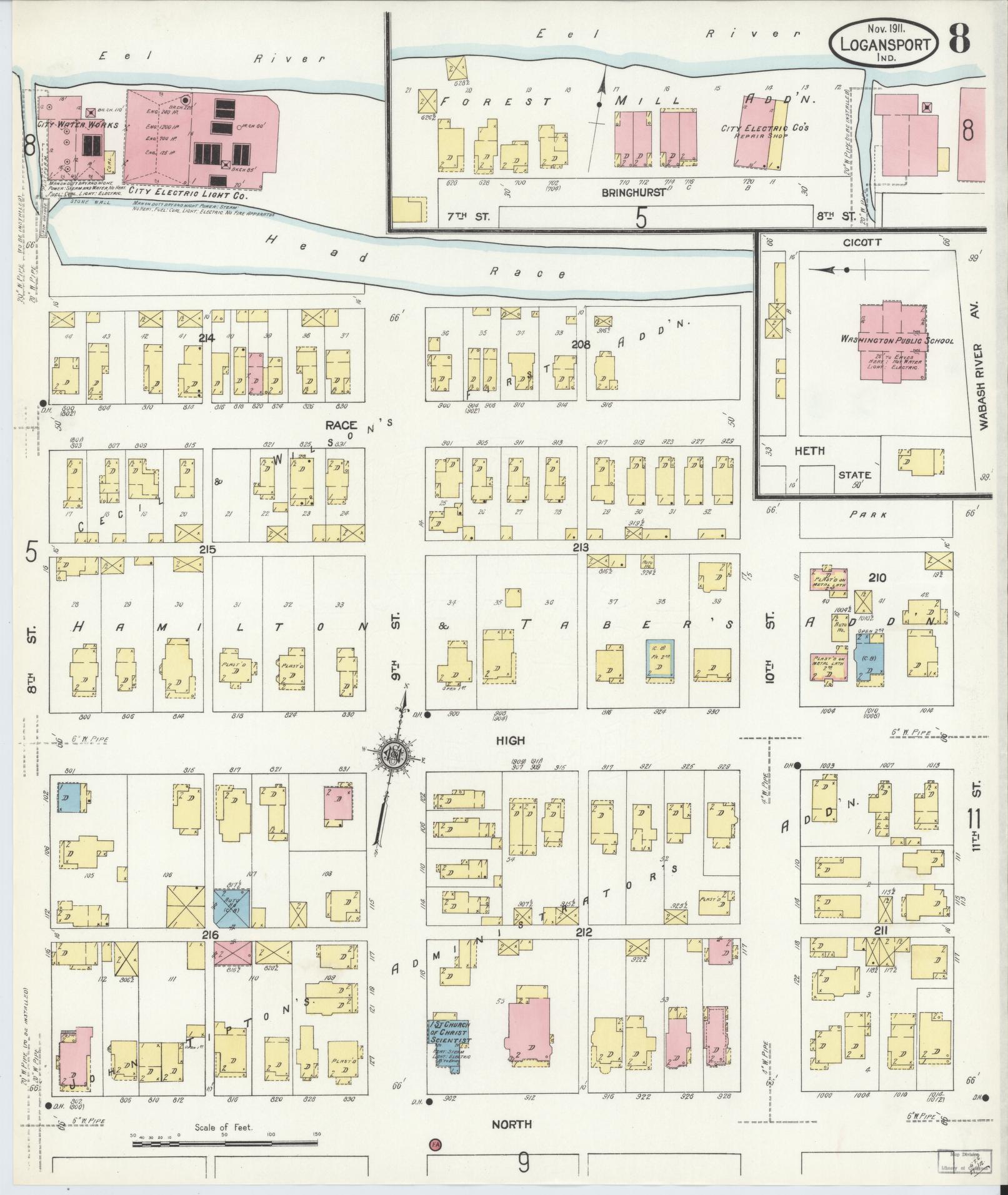 Sanborn Fire Insurance Map from Logansport, Cass County, Indiana (1911), Sheet #0008 - Historic Sanborn Fire Insurance Map Print, vintage old map wall art, antique decor, genealogy gift, Indiana Indiana map