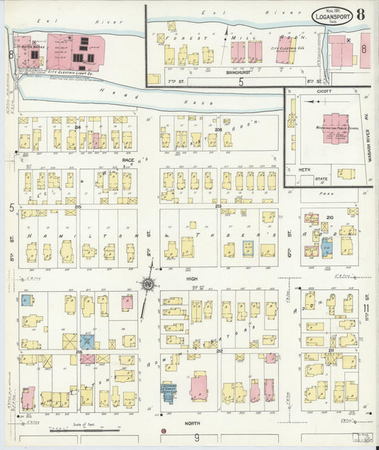 Sanborn Fire Insurance Map from Logansport, Cass County, Indiana (1911), Sheet #0008 - Historic Sanborn Fire Insurance Map Print, vintage old map wall art, antique decor, genealogy gift, Indiana Indiana map