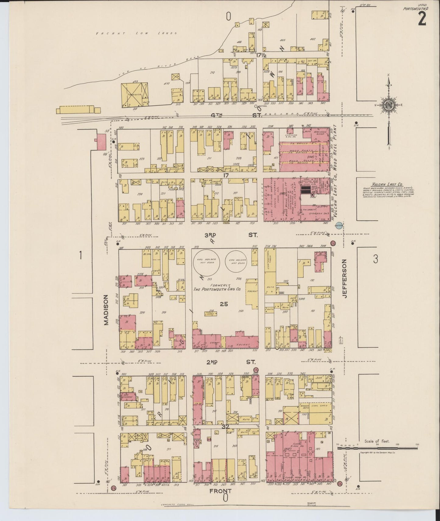 Sanborn Fire Insurance Map from Portsmouth, Scioto County, Ohio (1921), Sheet #0002 - Historic Sanborn Fire Insurance Map Print, vintage old map wall art, antique decor, genealogy gift, Ohio Ohio map