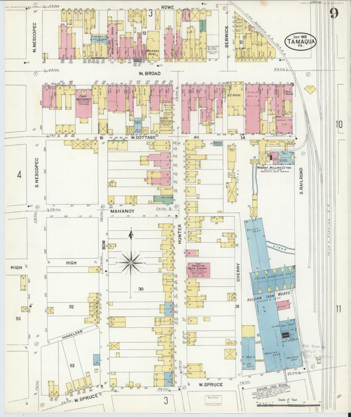 Sanborn Fire Insurance Map from Tamaqua, Schuylkill County, Pennsylvania (1908), Sheet #0009 - Historic Sanborn Fire Insurance Map Print, vintage old map wall art, antique decor, genealogy gift, Pennsylvania Pennsylvania map