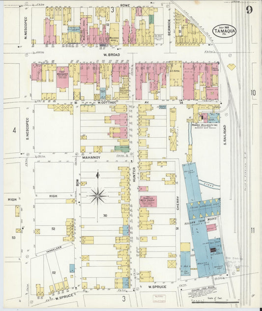 Sanborn Fire Insurance Map from Tamaqua, Schuylkill County, Pennsylvania (1908), Sheet #0009 - Historic Sanborn Fire Insurance Map Print, vintage old map wall art, antique decor, genealogy gift, Pennsylvania Pennsylvania map
