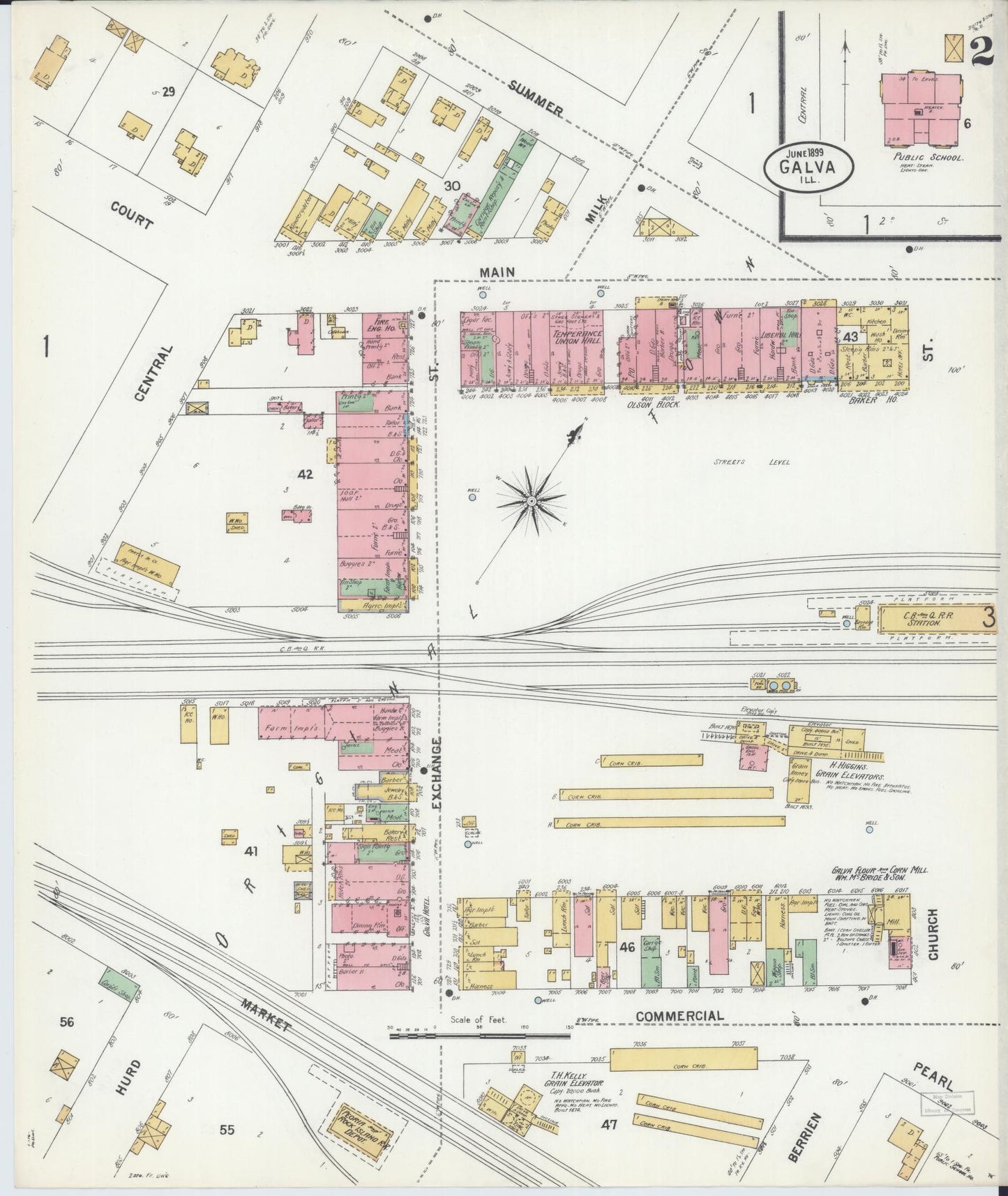 Sanborn Fire Insurance Map from Galva, Henry County, Illinois (1899), Sheet #0002 - Complete Map Set gallery image, historic Sanborn map, vintage wall art, Illinois Illinois