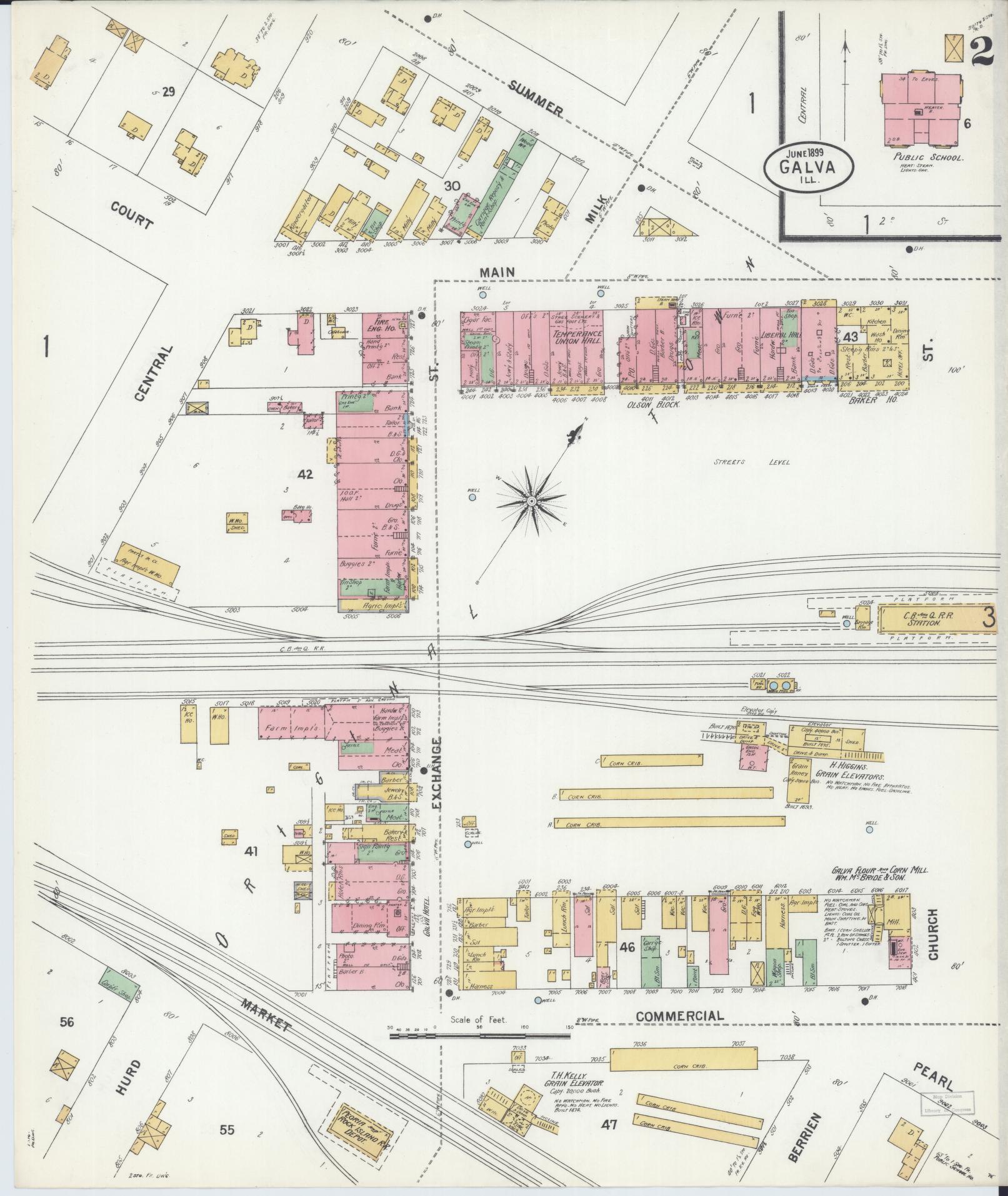 Sanborn Fire Insurance Map from Galva, Henry County, Illinois (1899), Sheet #0002 - Complete Map Set gallery image, historic Sanborn map, vintage wall art, Illinois Illinois