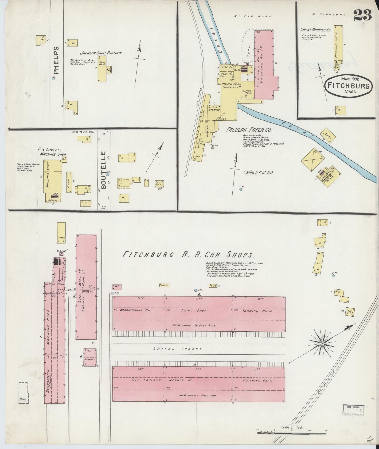 Sanborn Fire Insurance Map from Fitchburg, Worcester County, Massachusetts (1892), Sheet #0023 - Complete Map Set gallery image, historic Sanborn map, vintage wall art, Massachusetts Massachusetts