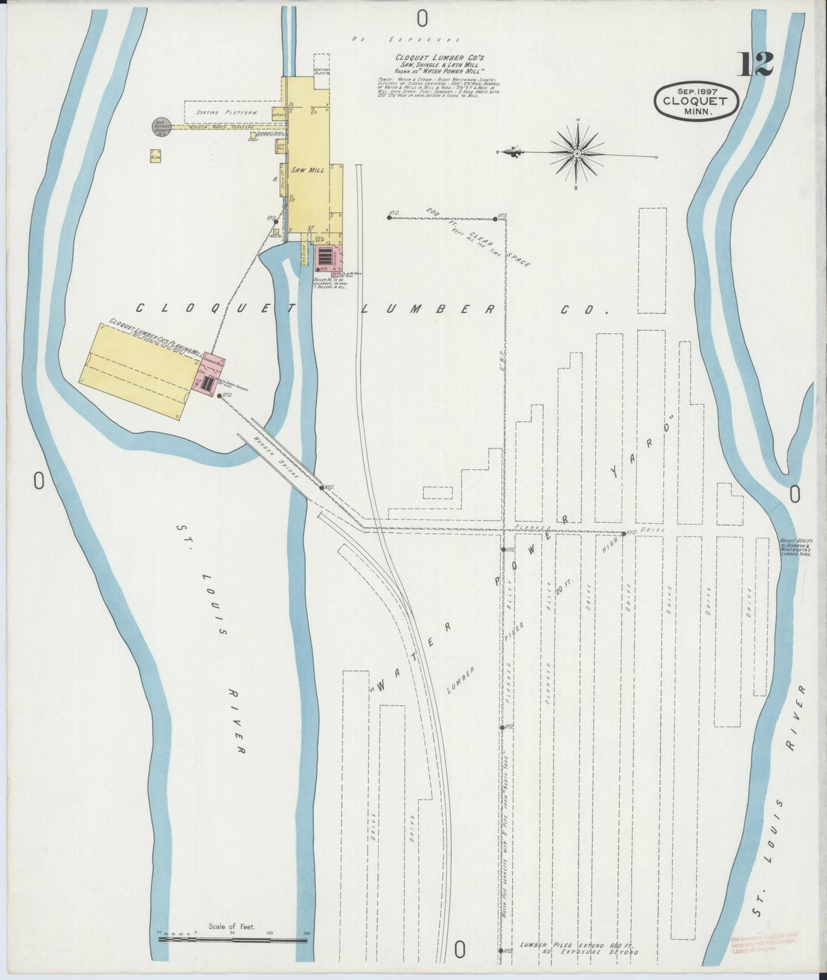 Sanborn Fire Insurance Map from Cloquet, Carlton County, Minnesota (1897), Sheet #0012 - Historic Sanborn Fire Insurance Map Print, vintage old map wall art, antique decor, genealogy gift, Minnesota Minnesota map