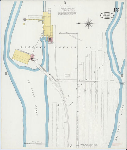 Sanborn Fire Insurance Map from Cloquet, Carlton County, Minnesota (1897), Sheet #0012 - Historic Sanborn Fire Insurance Map Print, vintage old map wall art, antique decor, genealogy gift, Minnesota Minnesota map