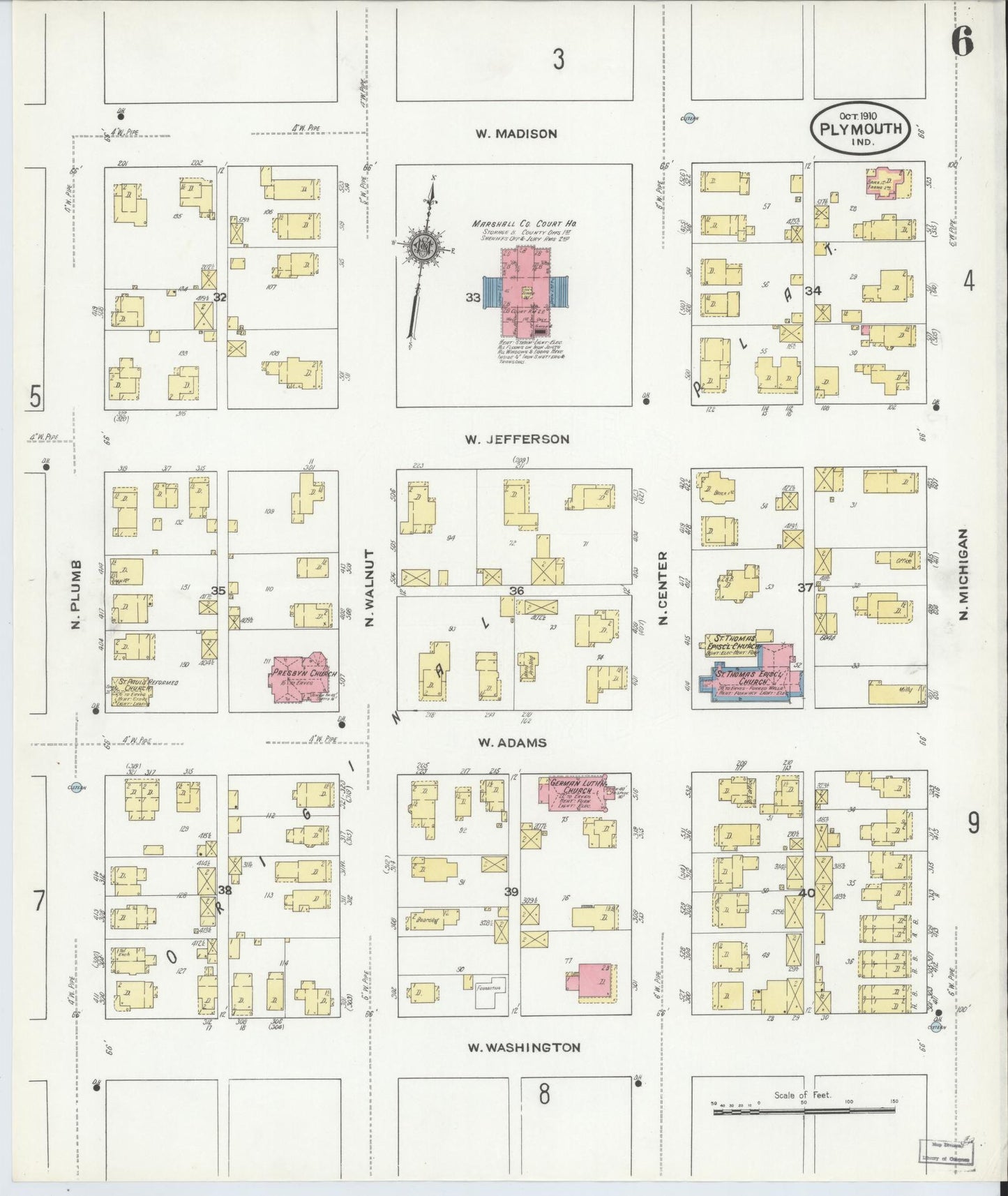 Sanborn Fire Insurance Map from Plymouth, Marhshall County, Indiana (1910), Sheet #0006 - Complete Map Set gallery image, historic Sanborn map, vintage wall art, Indiana Indiana