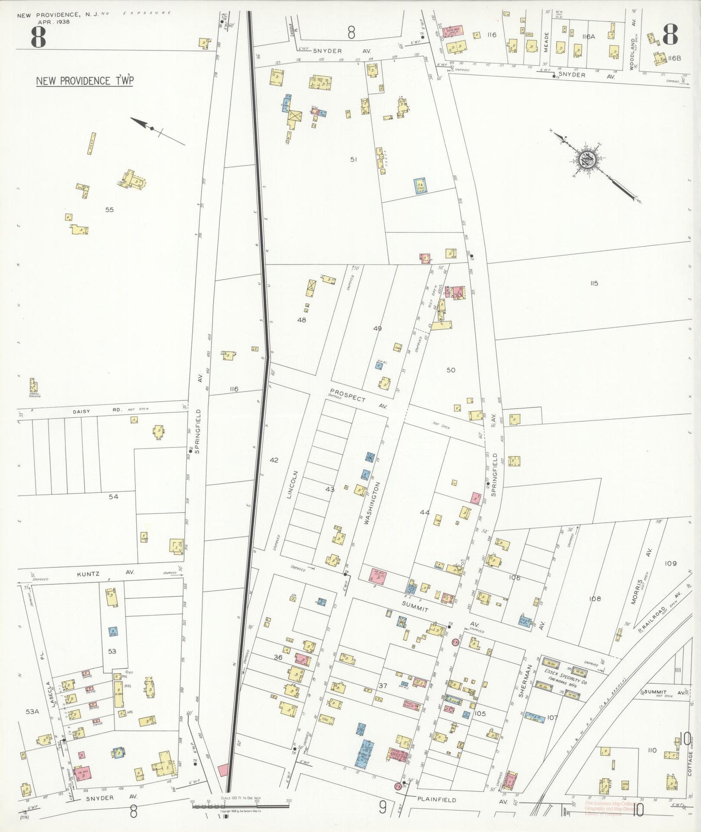 Sanborn Fire Insurance Map from New Providence, Union County, New Jersey (1938), Sheet #0008 - Complete Map Set gallery image, historic Sanborn map, vintage wall art, New Jersey New Jersey