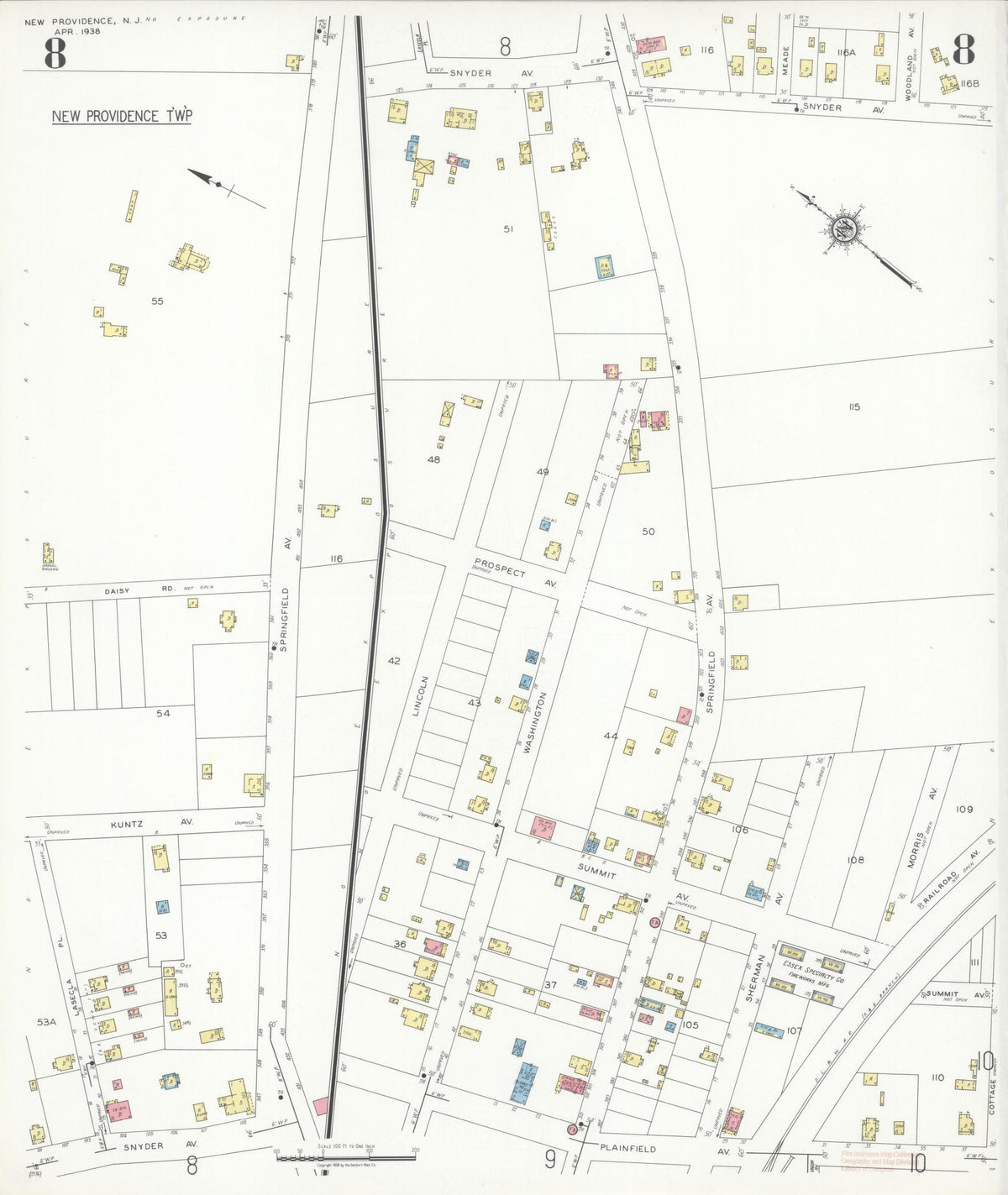 Sanborn Fire Insurance Map from New Providence, Union County, New Jersey (1938), Sheet #0008 - Complete Map Set gallery image, historic Sanborn map, vintage wall art, New Jersey New Jersey