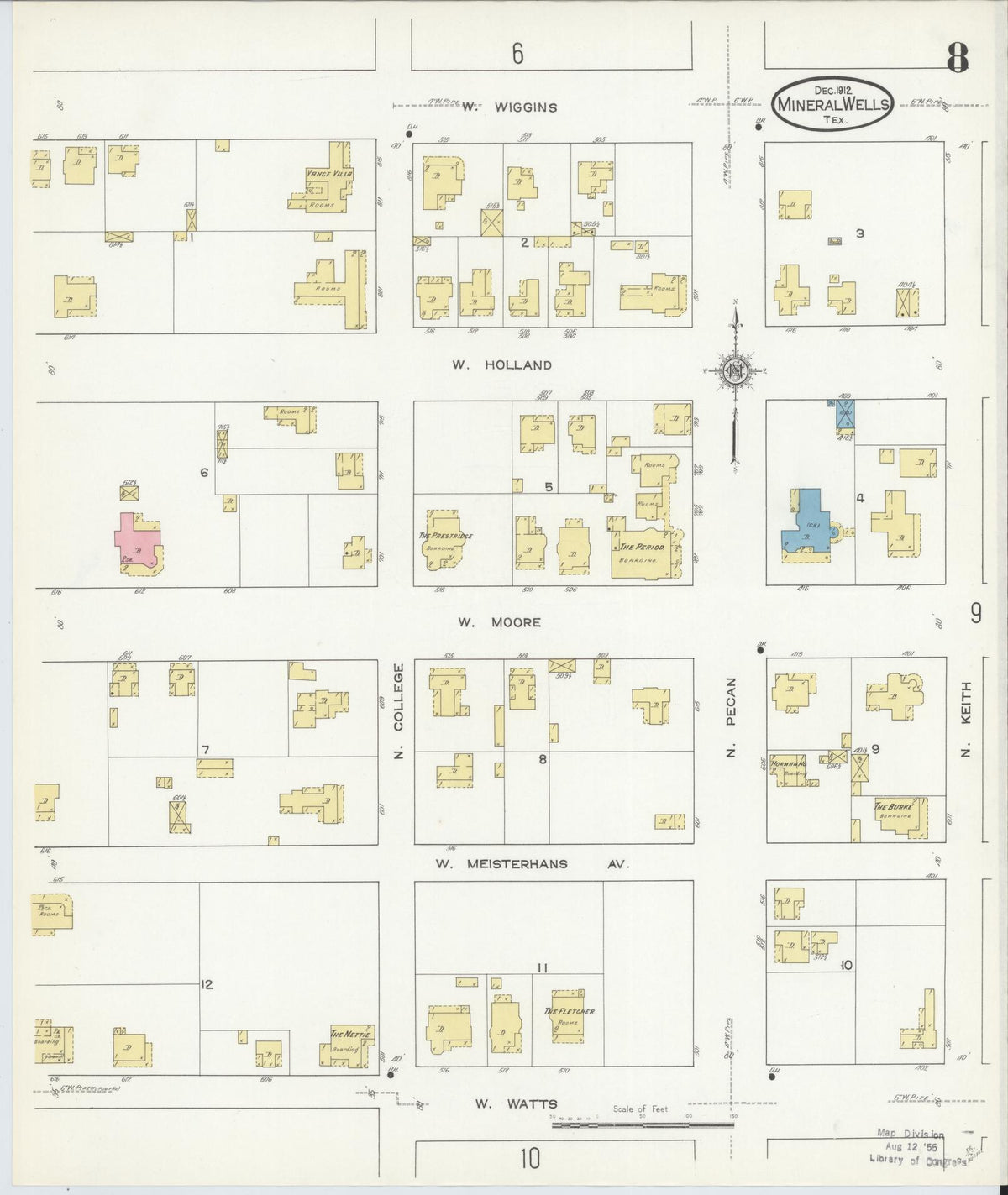 Sanborn Fire Insurance Map from Mineral Wells, Palo Pinto County, Texas (1912), Sheet #0008 - Complete Map Set gallery image, historic Sanborn map, vintage wall art, Texas Texas