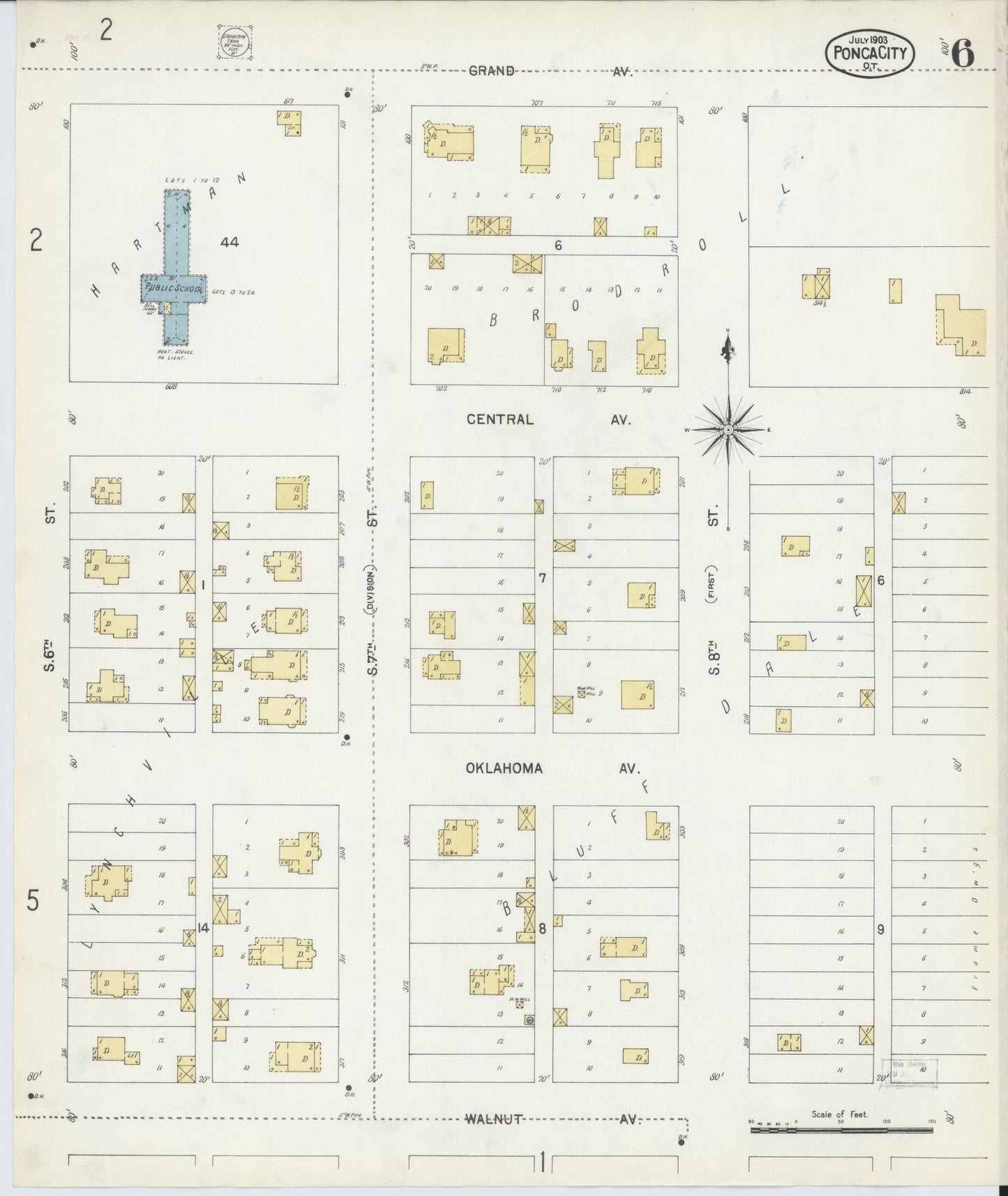 Sanborn Fire Insurance Map from Ponca City, Kay County, Oklahoma (1903), Sheet #0006 - Historic Sanborn Fire Insurance Map Print, vintage old map wall art, antique decor, genealogy gift, Oklahoma Oklahoma map