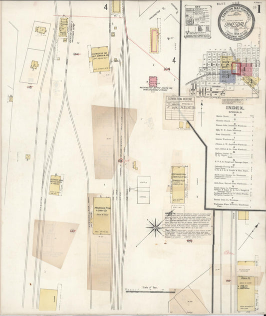 Sanborn Fire Insurance Map from Oakesdale, Whitman County, Washington (1931), Sheet #0001 - Complete Map Set gallery image, historic Sanborn map, vintage wall art, Washington Washington