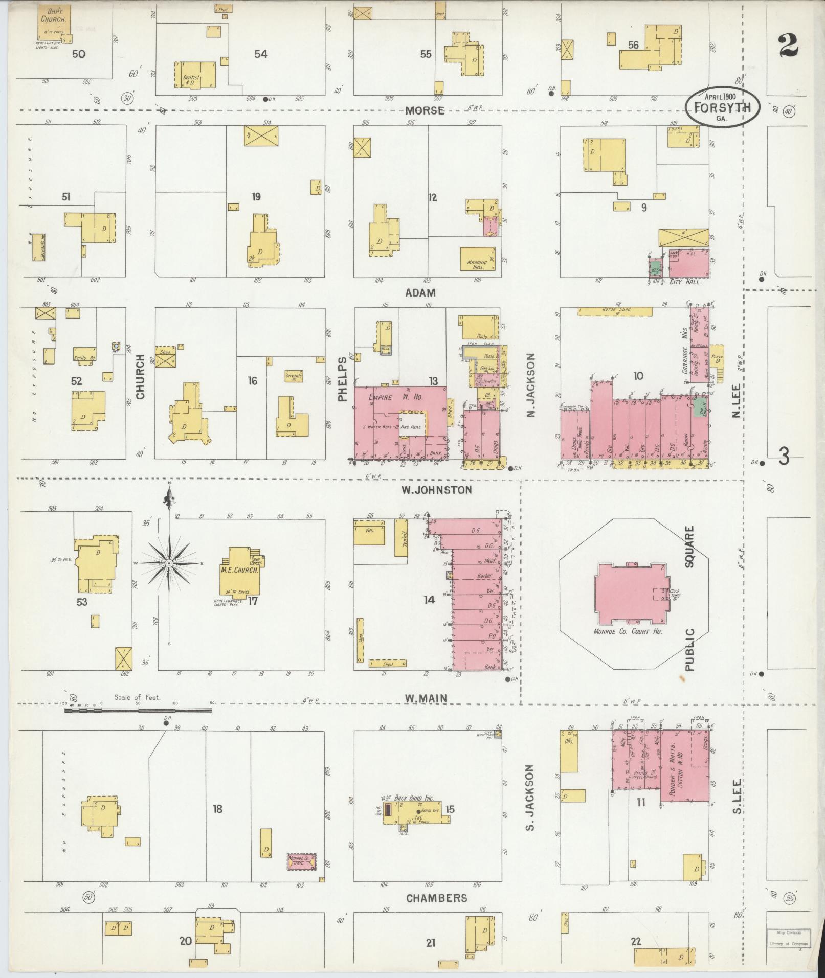 Sanborn Fire Insurance Map from Forsyth, Monroe County, Georgia (1900), Sheet #0002 - Historic Sanborn Fire Insurance Map Print, vintage old map wall art, antique decor, genealogy gift, Georgia Georgia map