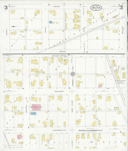 Sanborn Fire Insurance Map from Milton, Wayne County, Indiana (1928), Sheet #0003 - Historic Sanborn Fire Insurance Map Print, vintage old map wall art, antique decor, genealogy gift, Indiana Indiana map