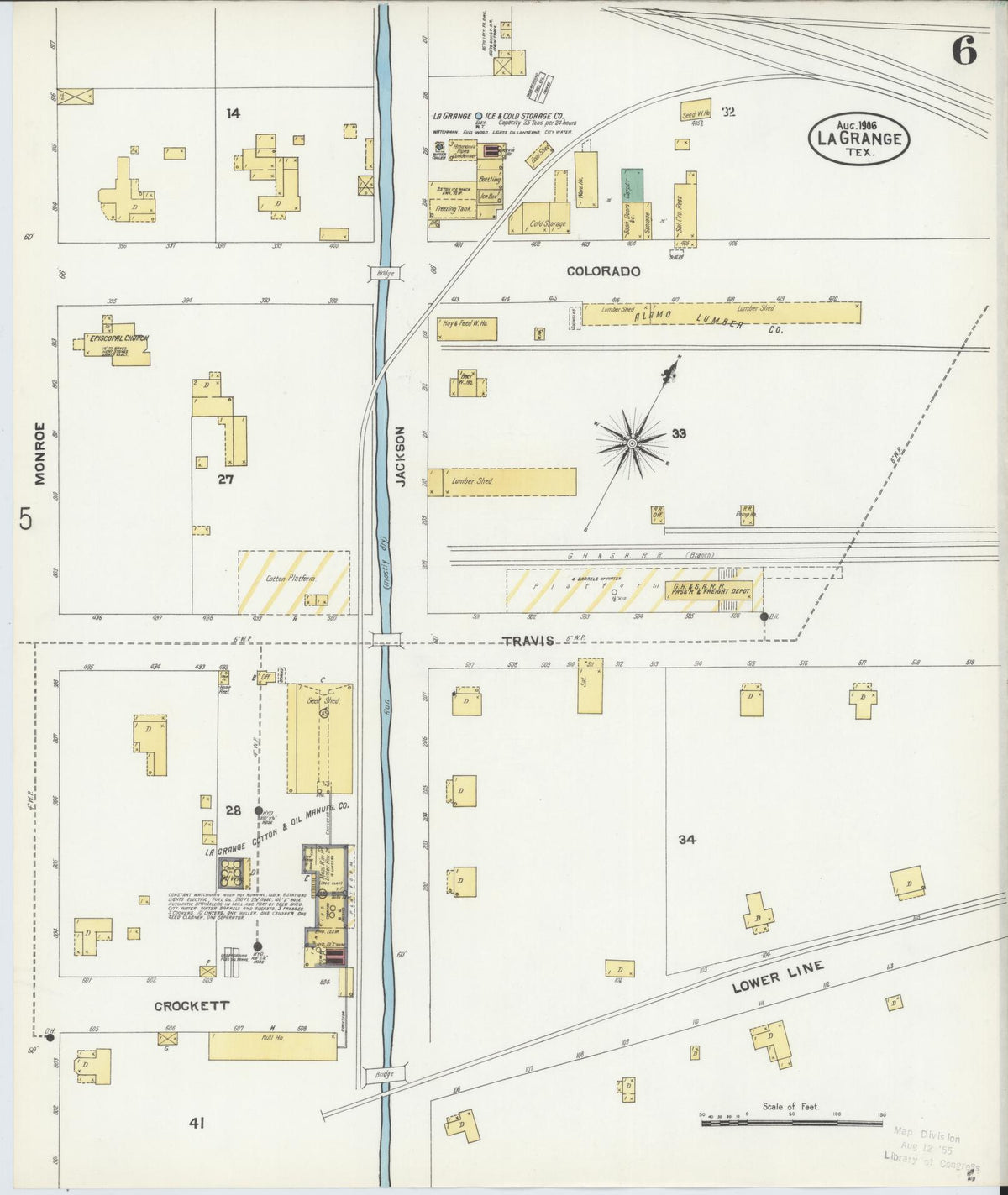 Sanborn Fire Insurance Map from La Grange, Fayette County, Texas (1906), Sheet #0006 - Complete Map Set gallery image, historic Sanborn map, vintage wall art, Texas Texas