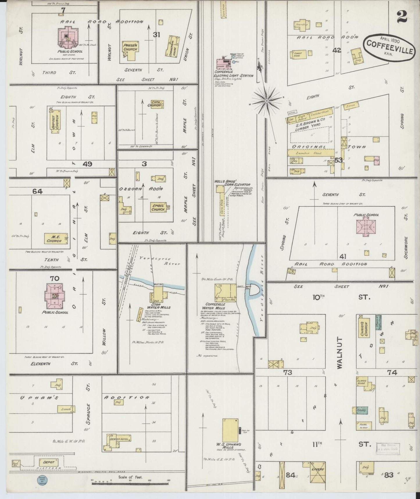 Sanborn Fire Insurance Map from Coffeyville, Montgomery County, Kansas (1890), Sheet #0002 - Complete Map Set gallery image, historic Sanborn map, vintage wall art, Kansas Kansas