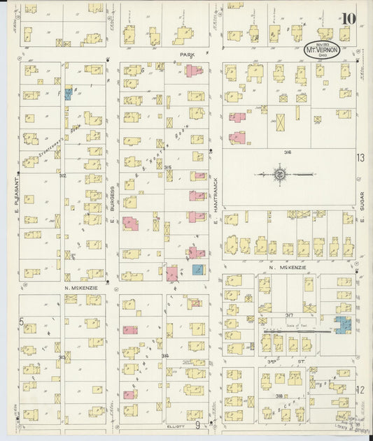 Sanborn Fire Insurance Map from Mount Vernon, Knox County, Ohio (1913), Sheet #0010 - Historic Sanborn Fire Insurance Map Print, vintage old map wall art, antique decor, genealogy gift, Ohio Ohio map