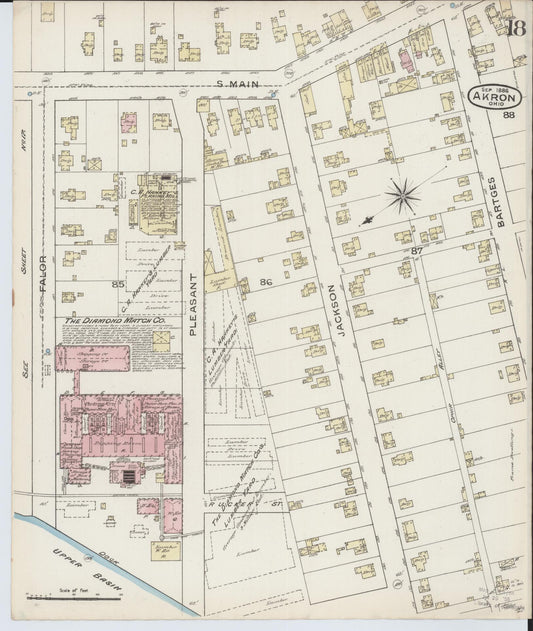 Sanborn Fire Insurance Map from Akron, Summit County, Ohio (1886), Sheet #0018 - Historic Sanborn Fire Insurance Map Print, vintage old map wall art, antique decor, genealogy gift, Ohio Ohio map