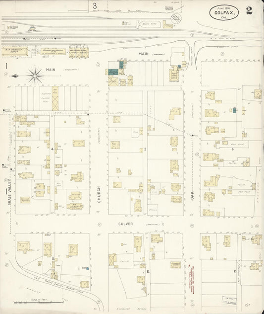 Sanborn Fire Insurance Map from Colfax, Placer County, California (1898), Sheet #0002 - Historic Sanborn Fire Insurance Map Print, vintage old map wall art, antique decor, genealogy gift, California California map