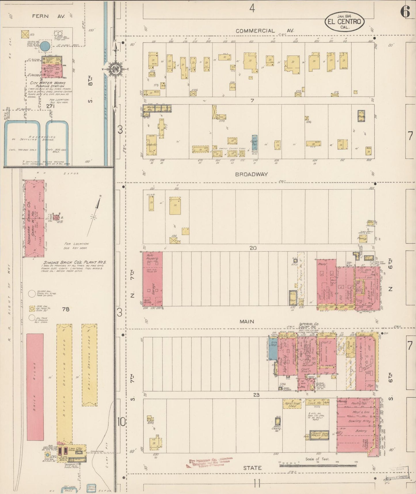 Sanborn Fire Insurance Map from El Centro, Imperial County, California (1914), Sheet #0006 - Historic Sanborn Fire Insurance Map Print, vintage old map wall art, antique decor, genealogy gift, California California map