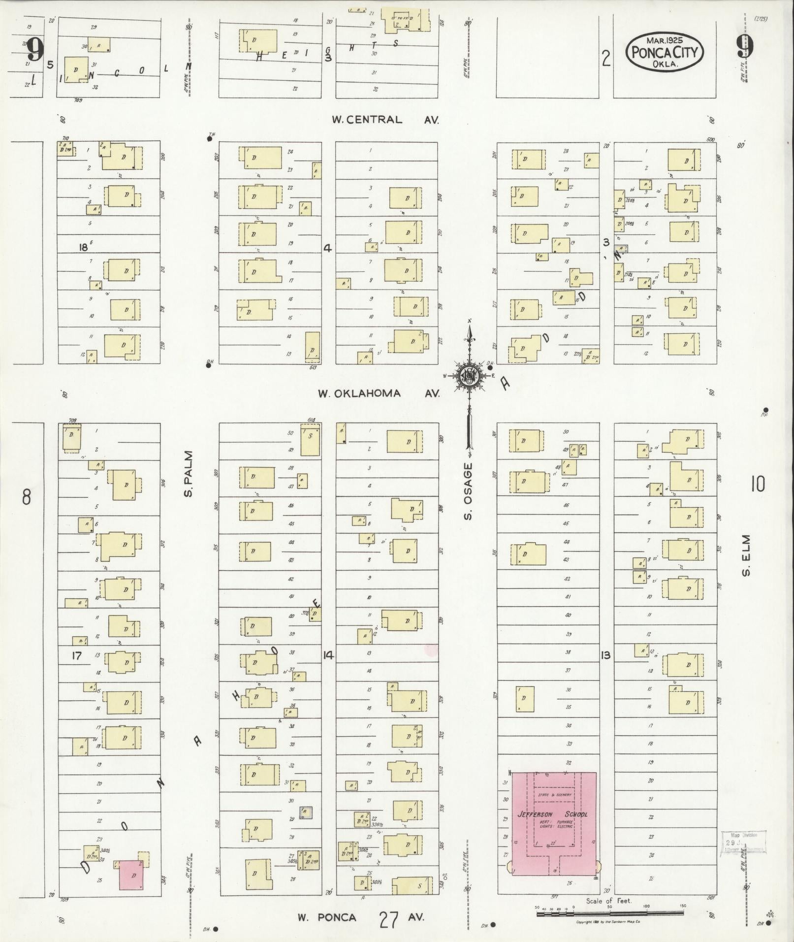 Sanborn Fire Insurance Map from Ponca City, Kay County, Oklahoma (1925), Sheet #0009 - Complete Map Set gallery image, historic Sanborn map, vintage wall art, Oklahoma Oklahoma