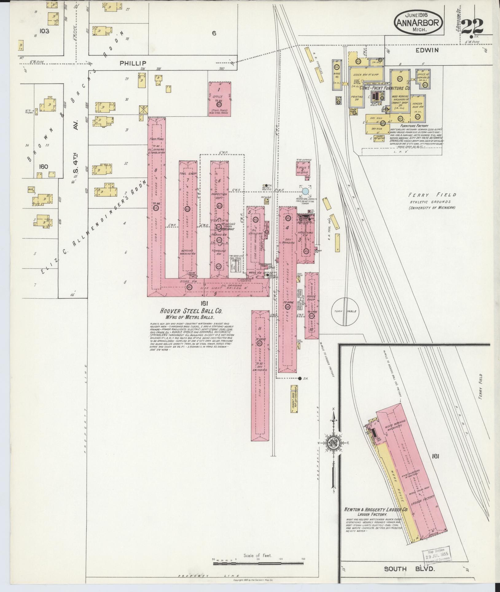 Sanborn Fire Insurance Map from Ann Arbor, Washtenaw County, Michigan (1916), Sheet #0022 - Historic Sanborn Fire Insurance Map Print, vintage old map wall art, antique decor, genealogy gift, Michigan Michigan map