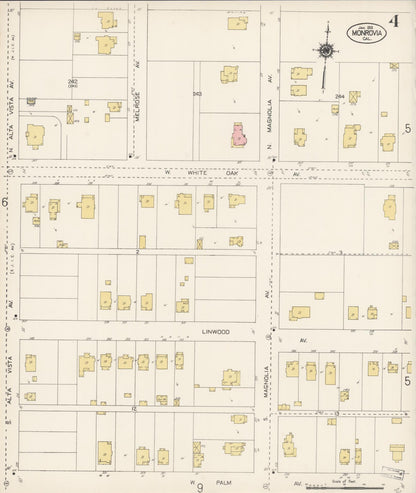 Sanborn Fire Insurance Map from Monrovia, Los Angeles County, California (1913), Sheet #0004 - Complete Map Set gallery image, historic Sanborn map, vintage wall art, California California