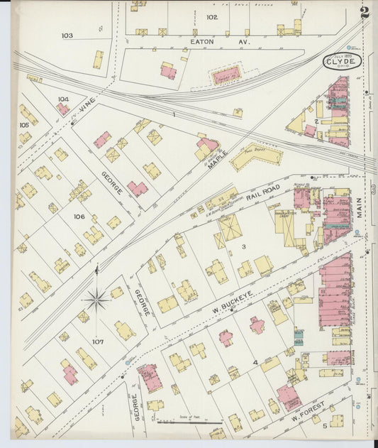 Sanborn Fire Insurance Map from Clyde, Sandusky County, Ohio (1893), Sheet #0002 - Historic Sanborn Fire Insurance Map Print, vintage old map wall art, antique decor, genealogy gift, Ohio Ohio map