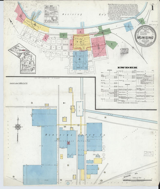 Sanborn Fire Insurance Map from Munising, Alger County, Michigan (1917), Sheet #0001 - Complete Map Set gallery image, historic Sanborn map, vintage wall art, Michigan Michigan