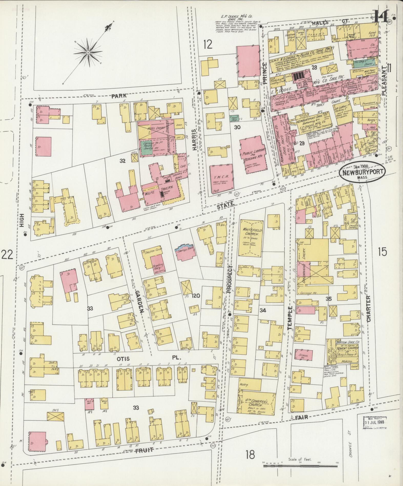 Sanborn Fire Insurance Map from Newburyport, Essex County, Massachusetts (1900), Sheet #0014 - Historic Sanborn Fire Insurance Map Print, vintage old map wall art, antique decor, genealogy gift, Massachusetts Massachusetts map